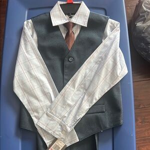 Men's Black Suit Vest with White Checkered Shirt